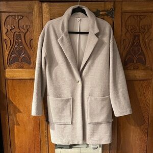 Tribal Light Beige Textured Single-Button Pea Coat